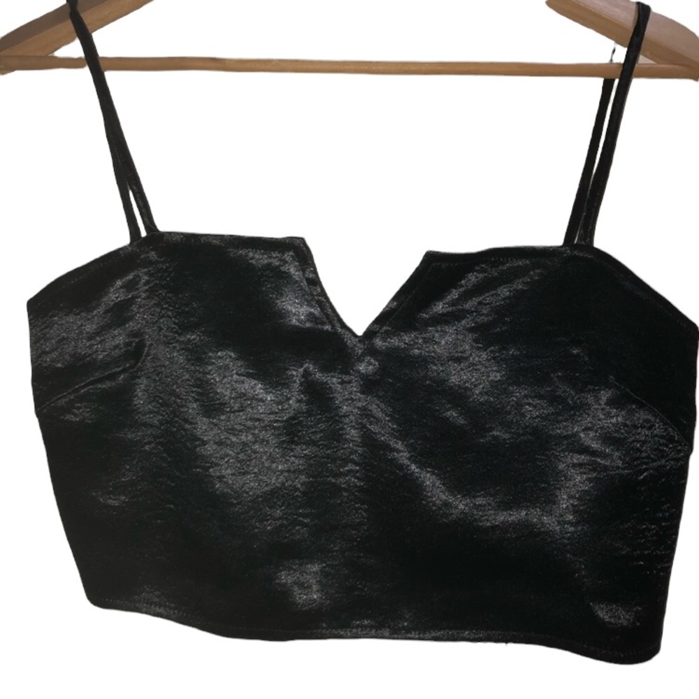 Black Satin Bralet top. Size: U.K. 10.
